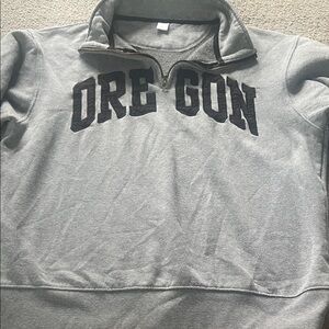 Heather Gray Half-Zip Sweatshirt with 'OREGON' Lettering